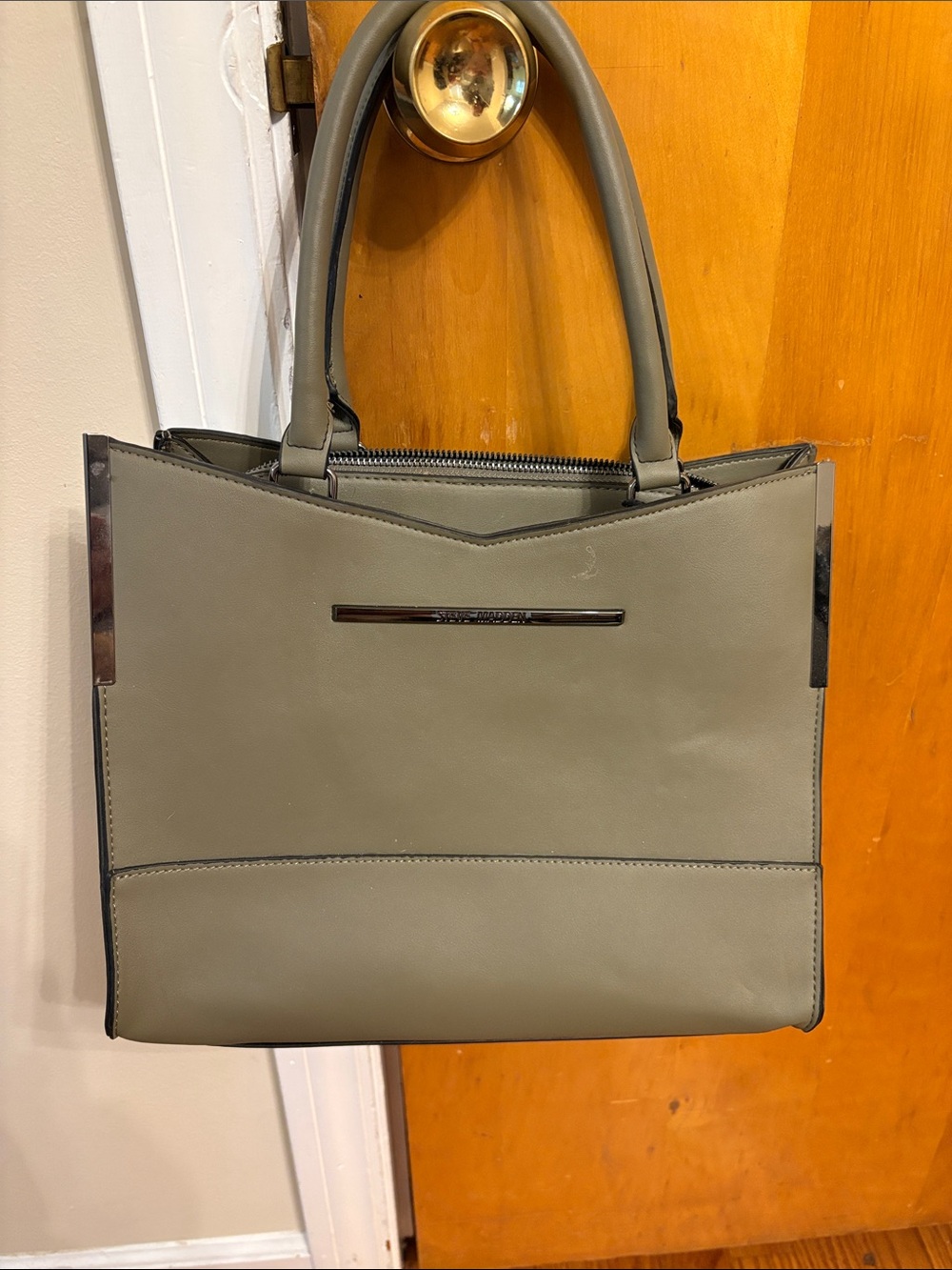 Steve Madden Olive Gray Structured Tote